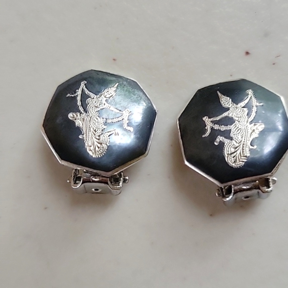 Siam Sterling Silver Octagonal Clip-On Earrings